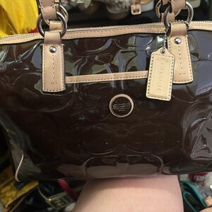 Coach Dark Brown Patent Leather Shoulder Bag